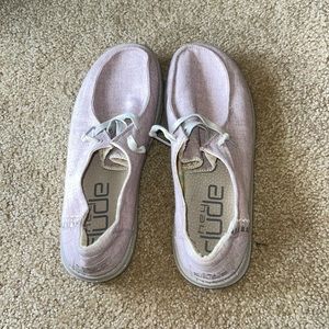 Light Pink Hey Dudes, have a few spots on them,have worn like 2 times, can wash